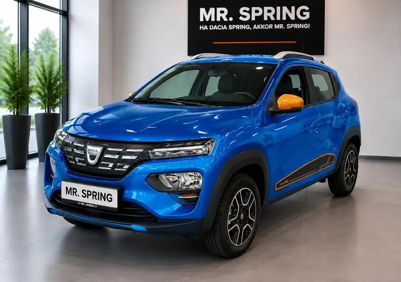 Kék Dacia Spring elölnézetből